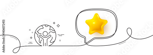 Global business line icon. Continuous line with 3d star. International outsourcing sign. Internet marketing symbol. 3d star in speech bubble. Global business single line ribbon. Vector