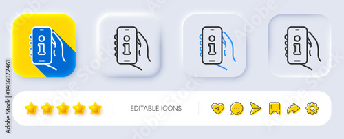 Support line icon. Neumorphic, Flat shadow, 3d buttons. Phone information sign. Smartphone info symbol. Line support icon. Social media icons. Vector