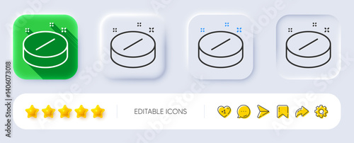 Medical tablet line icon. Neumorphic, Flat shadow, 3d buttons. Medicine drugs sign. Pharmacy medication symbol. Line medical tablet icon. Social media icons. Vector