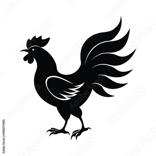 silhouette of rooster flapping wings