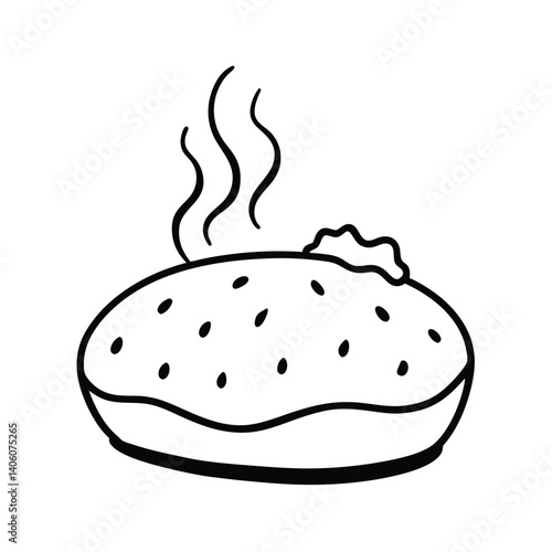 vector silhouette of baked potato with steam