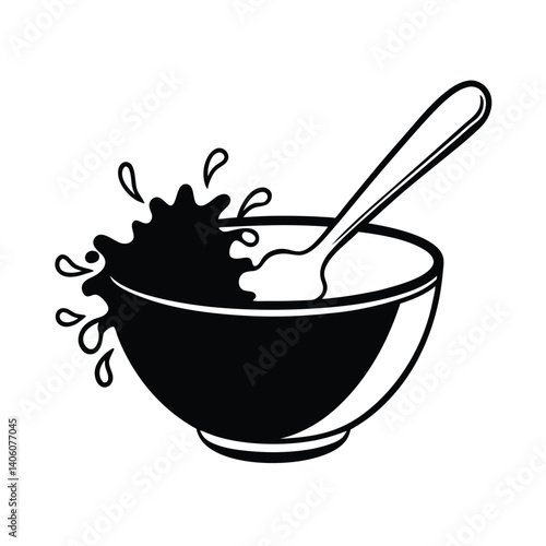 vector silhouette of cereal bowl with spoon