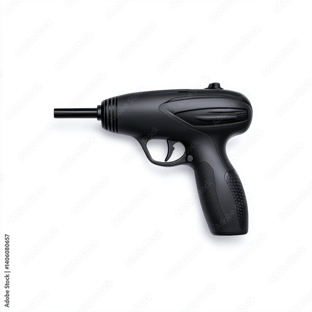 Realistic Black Handgun Model on White Background Perfect for Illustrative and Artistic Uses in Visual Media Realistic Black Handgun Model on White Background Perfect for Illustrative and Artistic Uses in Visual Media