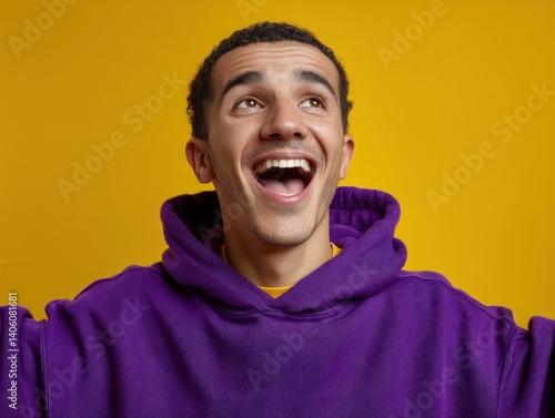 Joyful person in a purple h...