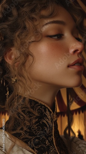 Curly-haired woman in ornat...