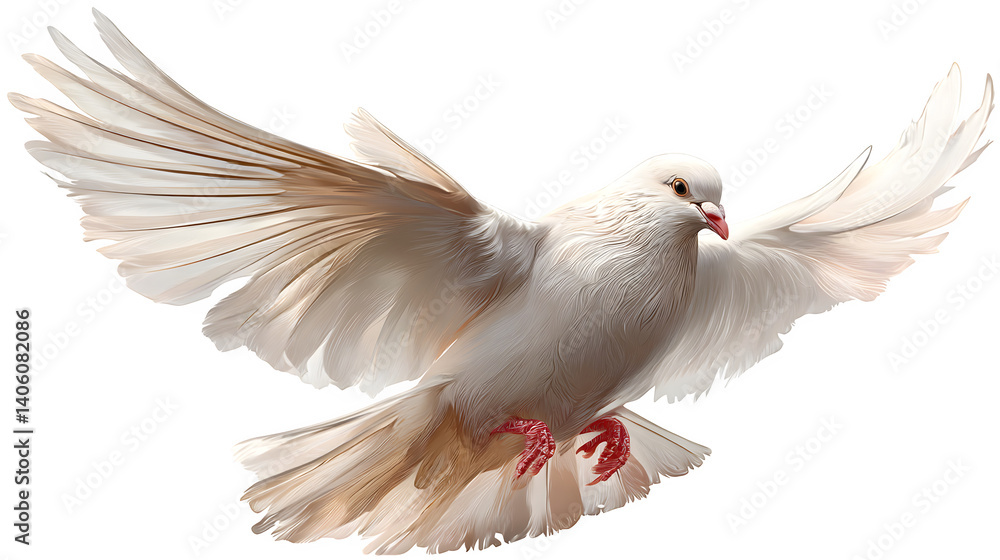 Obraz premium Flying dove illustrated in peaceful and elegant motion on a transparent background --ar 16:9 --v 7.0