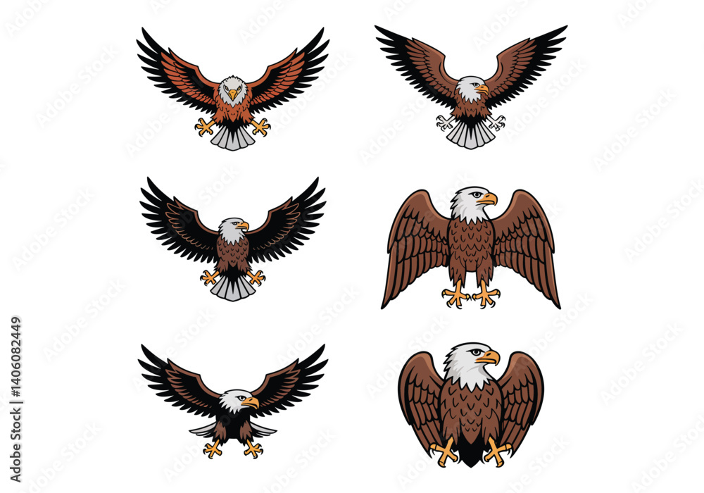 Obraz premium Set of eagle illustrations with various poses and designs