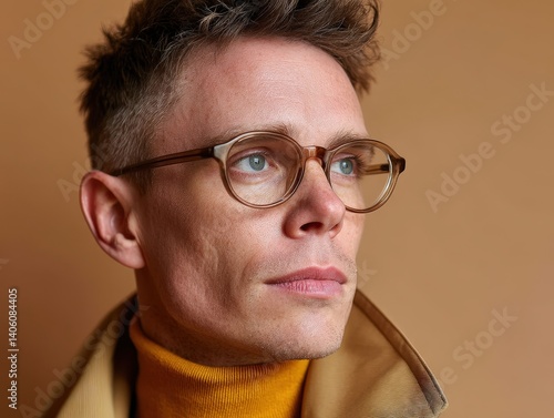 Young man with short hair w...