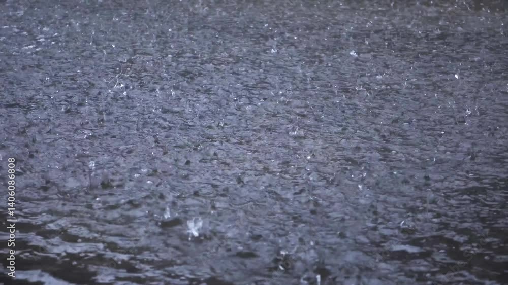 Beautiful Rain, Drizzling Rain, Gentle Rain. Raindrops fall into a puddle. It is raining heavily and flooding Beautiful Rain, Drizzling Rain, Gentle Rain. Raindrops fall into a puddle. It is raining heavily and flooding