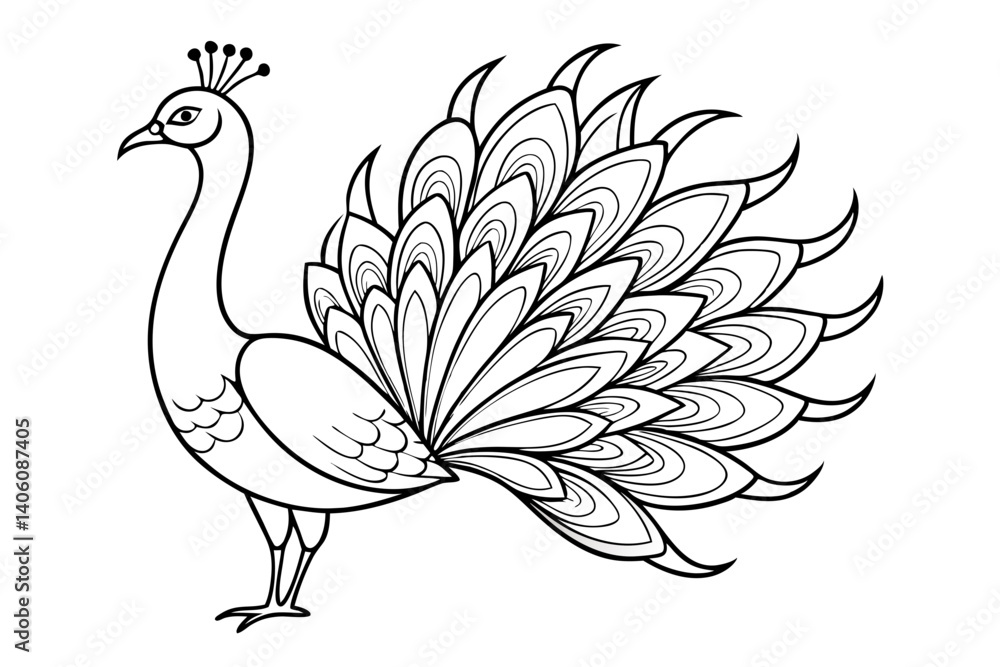 Naklejka premium Peacock Line Drawing Artwork