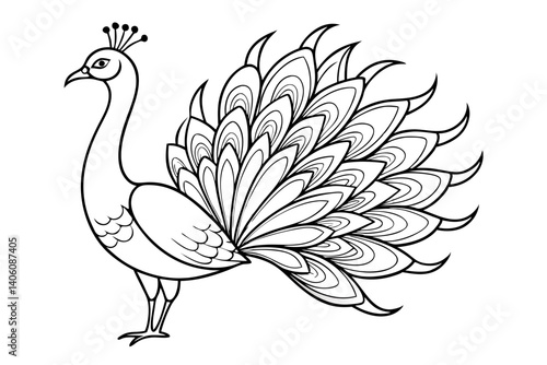 Peacock Line Drawing Artwork