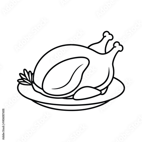 Vector Silhouette of Roasted Turkey with Garnish