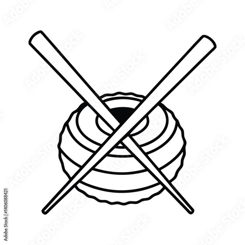 Vector Silhouette of Crossed Chopsticks above Sushi