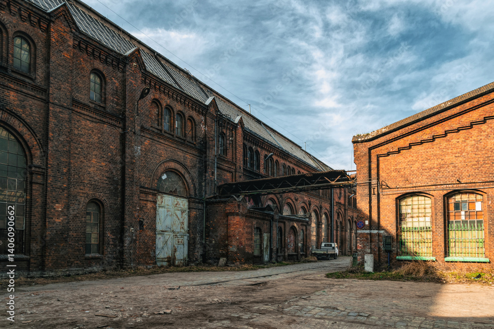 Old brick warehouses at the historic shipyard in Gdansk Old brick warehouses at the historic shipyard in Gdansk