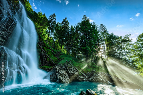 Natural Waterfall in Switzerland, Giessbachfälle near Interlaken