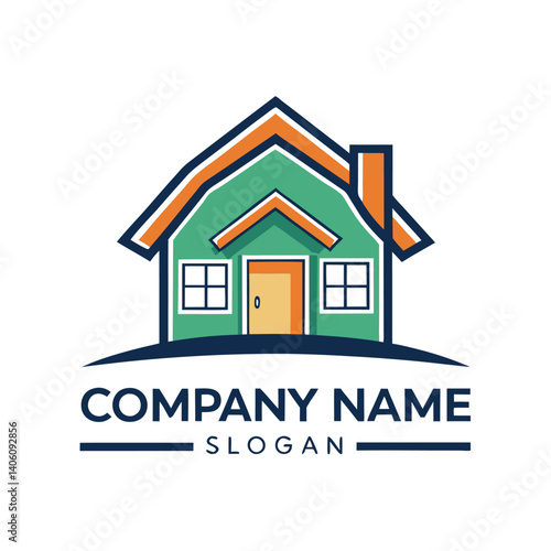 Simple, colorful house logo.  A stylized illustration of a home, perfect for real estate, housing, or property companies