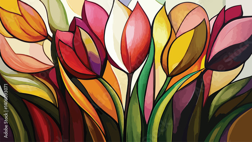 Vibrant Tulip Painting by Artist - Vector Illustration