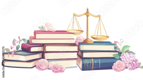 Professional Image of Stack of Books with Gold Scale on Top for Education Concept
