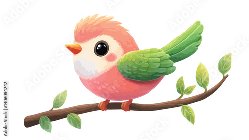 Vibrant Pink Bird with Green Wings Perched on Branch - Beautiful Wildlife Photography