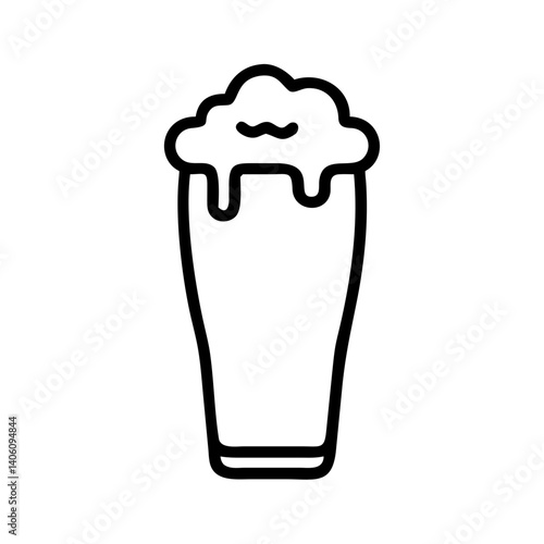 Minimal black line icon of beer glass with foam on top, isolated vector symbol for bar, brewery, alcohol, pub drink or Oktoberfest celebration