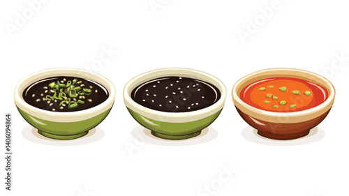 Japanese Flavorful Sauces Collection in Bowls for Asian Cuisine Lovers