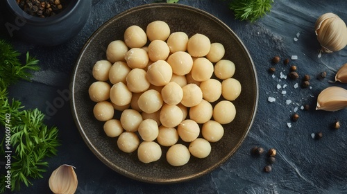 Top View of a Plate of Macadamia on a Table