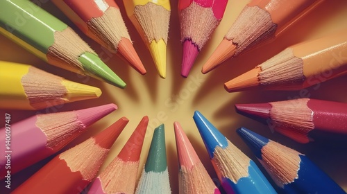 Closeup of Colorful Pencil Tips in a Circle