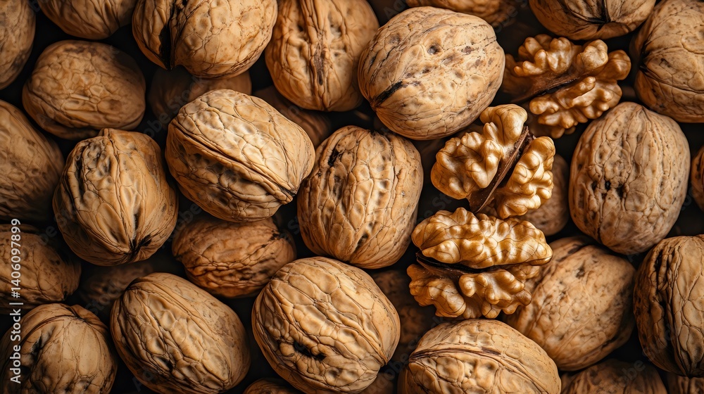 Shelled and Unshelled Walnut Background Shelled and Unshelled Walnut Background