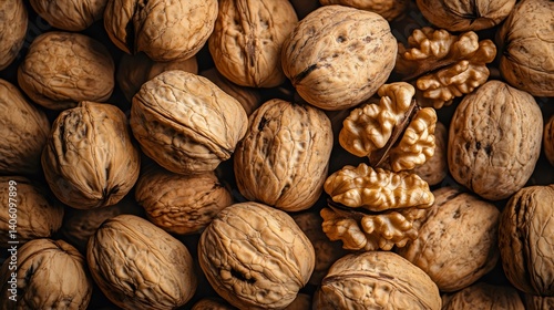 Shelled and Unshelled Walnut Background