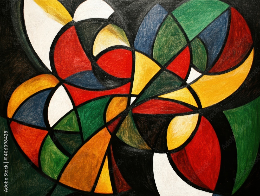 Fototapeta premium Colorful abstract design with geometric shapes on a dark background