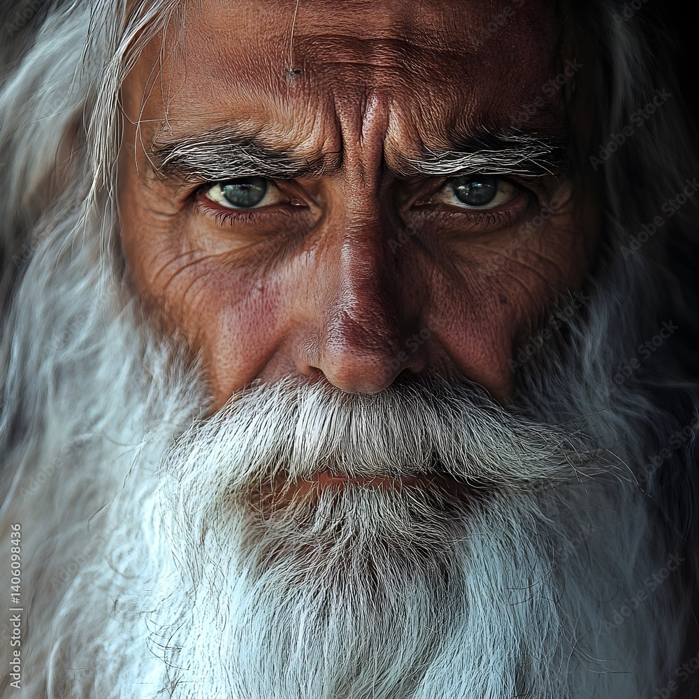 Close-Up Portrait of an Old Man With Long White Beard and Mustache Close-Up Portrait of an Old Man With Long White Beard and Mustache