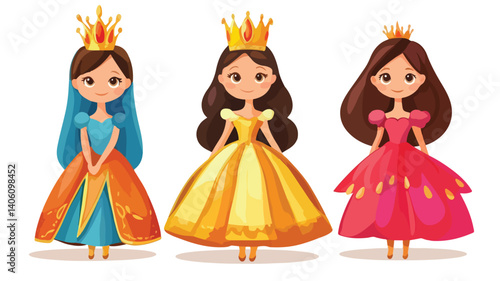 Enchanting Cartoon Princess Girl Queen Carnival Costume Vector Illustration