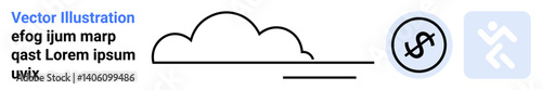 Cloud, currency sign, movement icon in minimal style. Ideal for cloud computing, finance, business workflows, digital transition, technology services, startup tools simple landing page