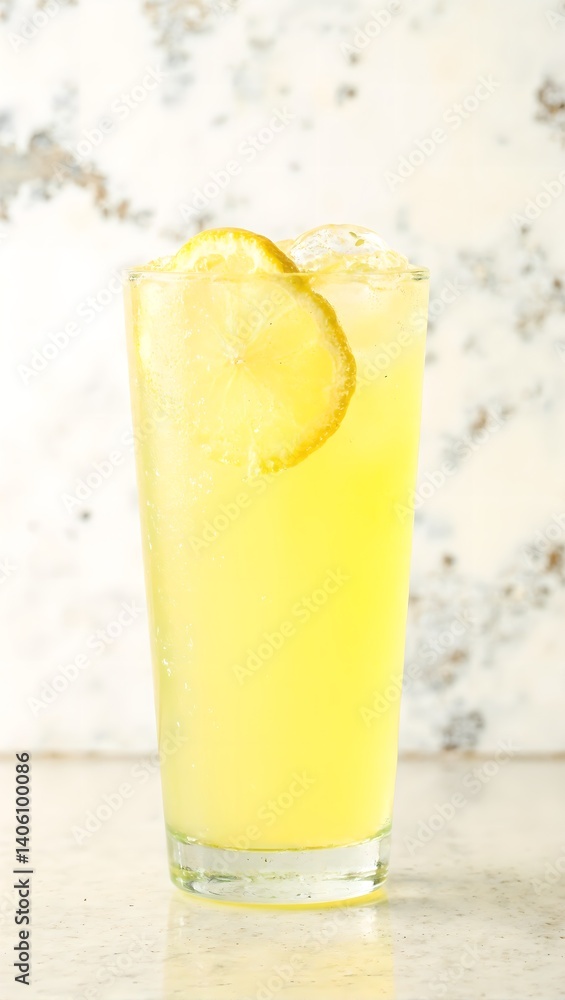 Refreshing lemonade in a clear glass with condensation against an abstract white background Perfect for summer vibes Refreshing lemonade in a clear glass with condensation against an abstract white background Perfect for summer vibes