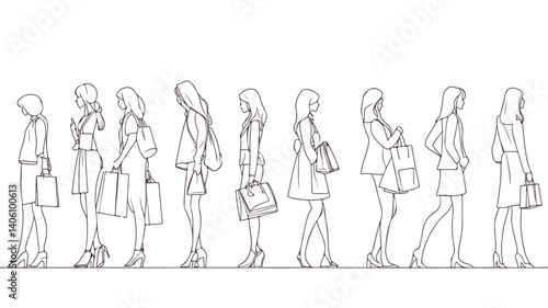 Elegant Continuous Line Art of Women Shopping Vector Illustration