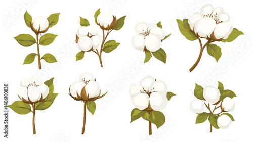 Cotton Icons Vector Illustration Isolated on White Background