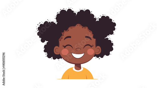 Joyful Little Black Girl Smiling Happily - Vector Illustration