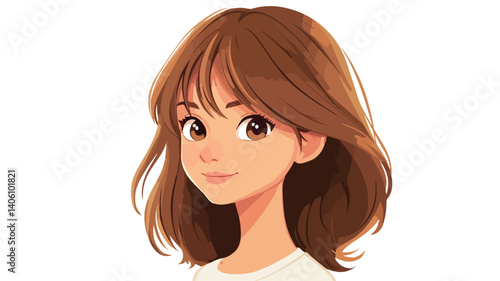 Adorable and Stylish Anime Girl in Brown Hair Shoe - Stock Photo