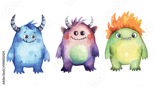 Adorable Little Monster Character Playing with Water - Cute Monster Illustration