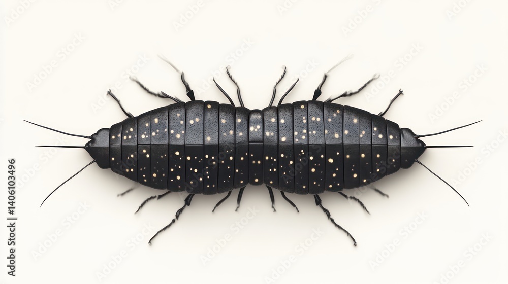 Detailed View of a Black Insect with Spotted Exoskeleton on White Background Ideal for Educati Detailed View of a Black Insect with Spotted Exoskeleton on White Background Ideal for Educati