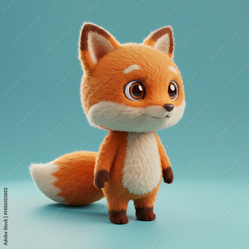 Naklejka premium 3D Cartoon Fox Rendered In A Hyper-realistic Style