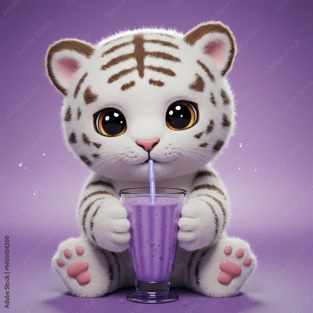 Fototapeta premium 3D Cartoonish White Tiger Cub Rendered