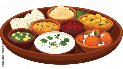 Exquisite Indian Food Dessert Plate Vector Illustration