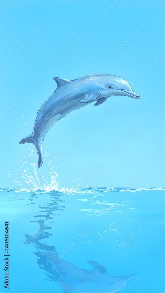 Obraz premium Elegant dolphin leaping from clear water embodying grace and freedom Vivid blue tones and reflective light add a sense of fluid motion