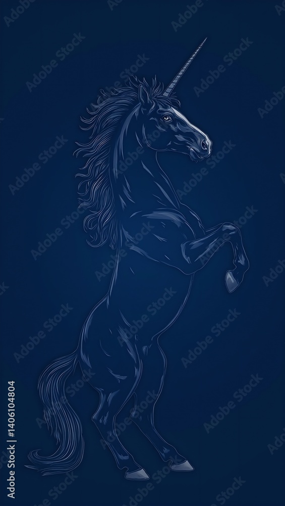 Obraz premium Majestic wild stallion in minimalist style against deep indigo backdrop highlighting its powerful yet noble presence