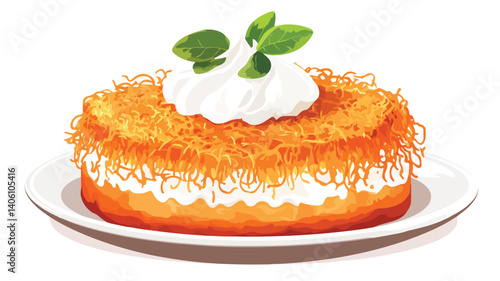 Delicious Round Kanafeh Dessert Vector Illustration