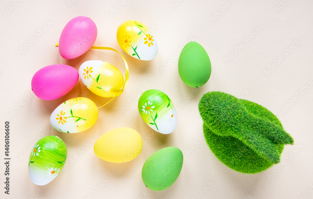 easter celebration concept. Top view photo of colorful easter eggs