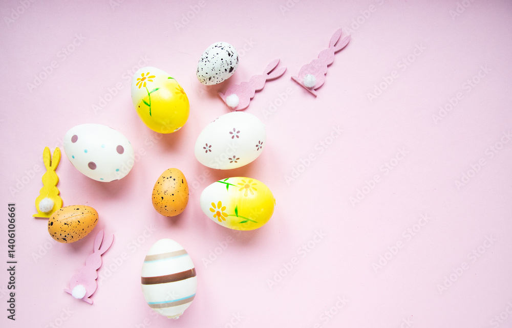 easter celebration concept. Top view photo of colorful easter eggs