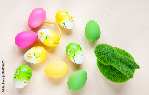 Obraz na płótnie easter celebration concept. Top view photo of colorful easter eggs w salonie