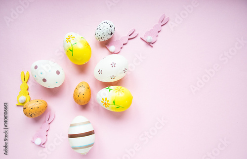 Obraz na płótnie easter celebration concept. Top view photo of colorful easter eggs w salonie